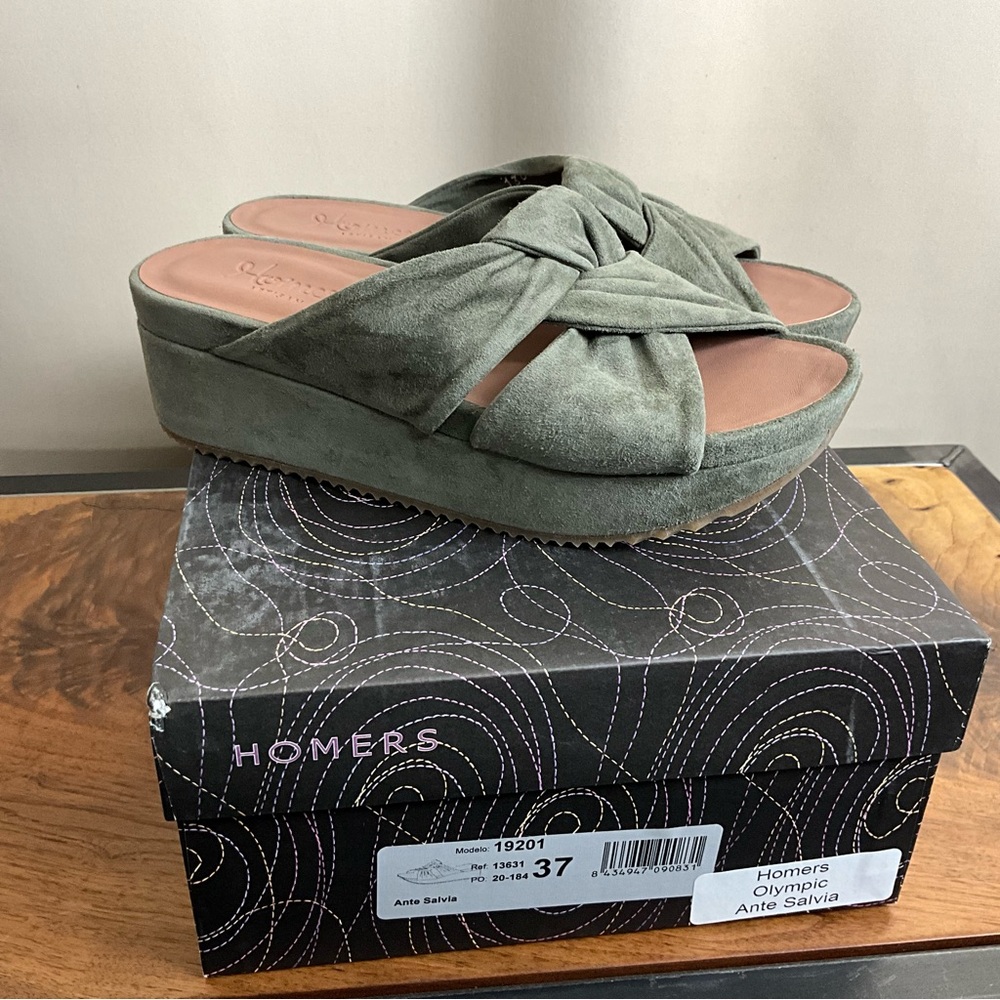 Green Suede Leather Platform Slide Sandal, New in Box - Picture 10 of 10